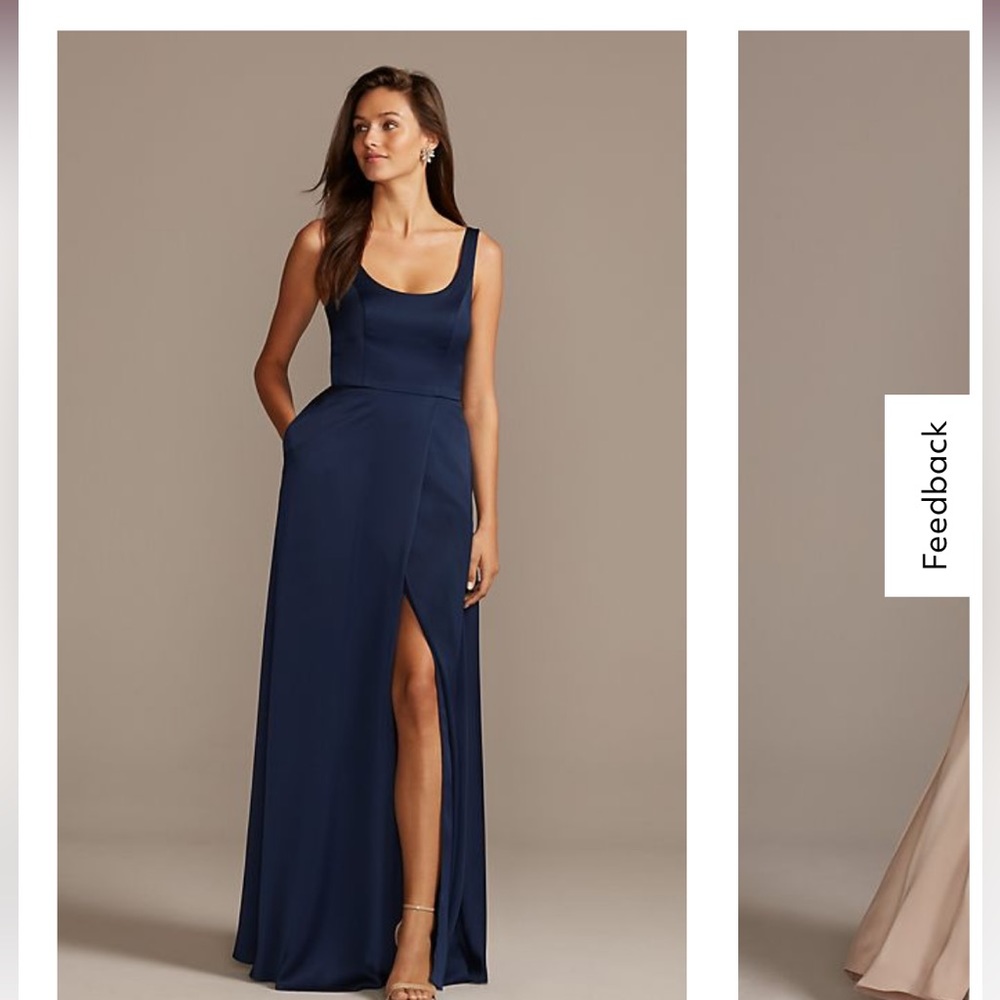 NWT David’s Bridal, Crepe Back Satin Scoop Tank Bridesmaid Dress, Marine, Sz 14